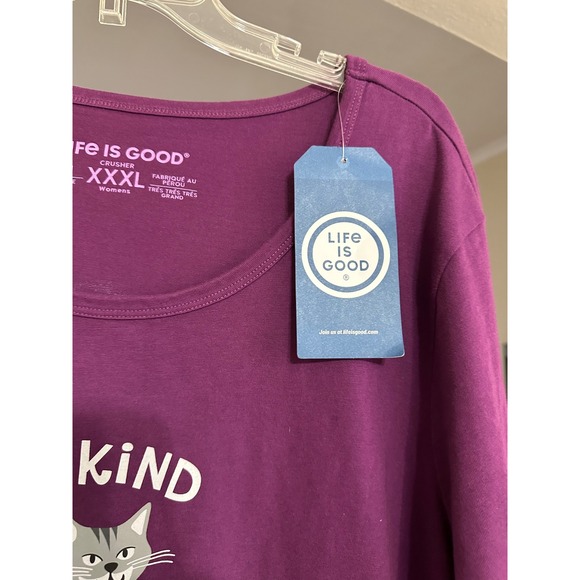 Life is Good Crusher Tee Purple Be Kind To Animals Cat Graphic Shirt XXXL NWT - Picture 5 of 7